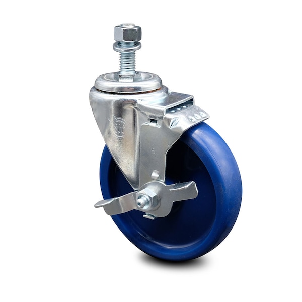 5 Inch Solid Polyurethane Wheel Swivel 12mm Threaded Stem Caster with Brake